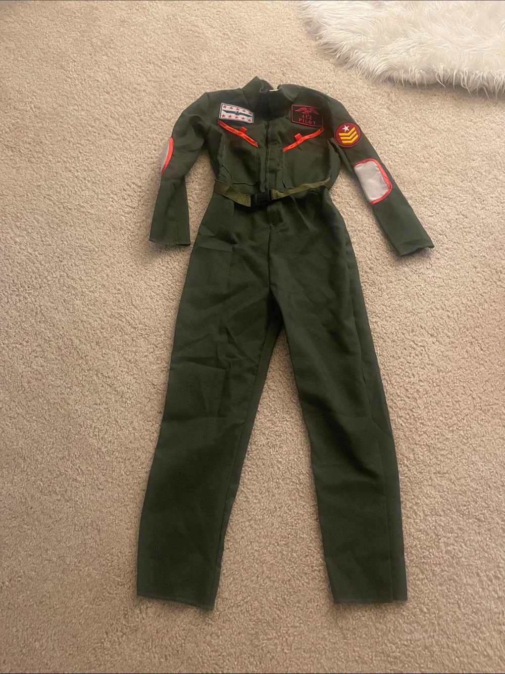 Kids Olive Green Pilot Costume with Patches